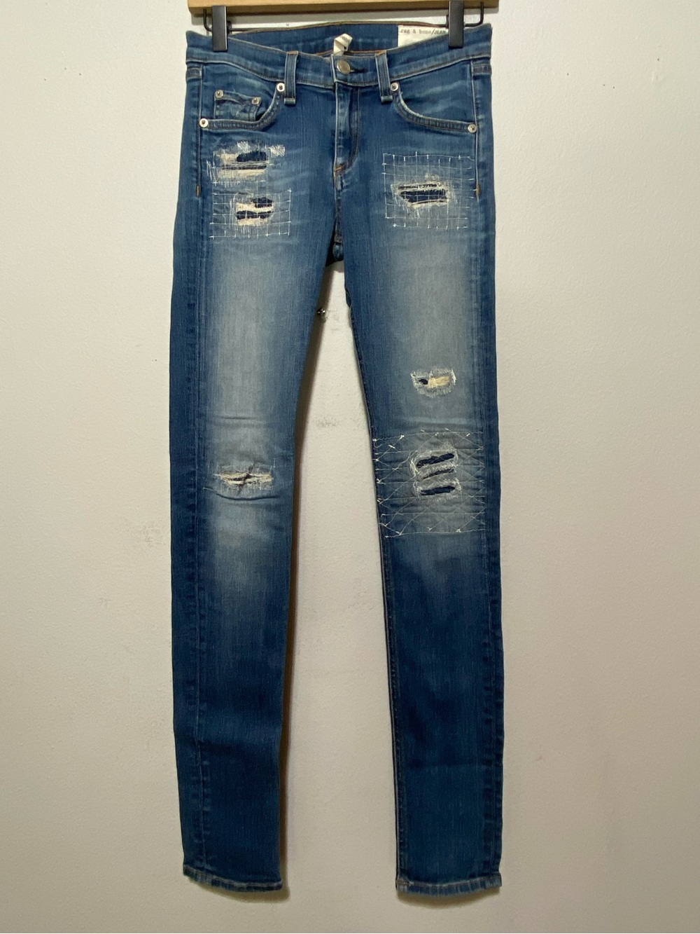 Rag & Bone Dre Skinny Jeans 26x29 Blue Medium Wash Distressed Stretch Denim